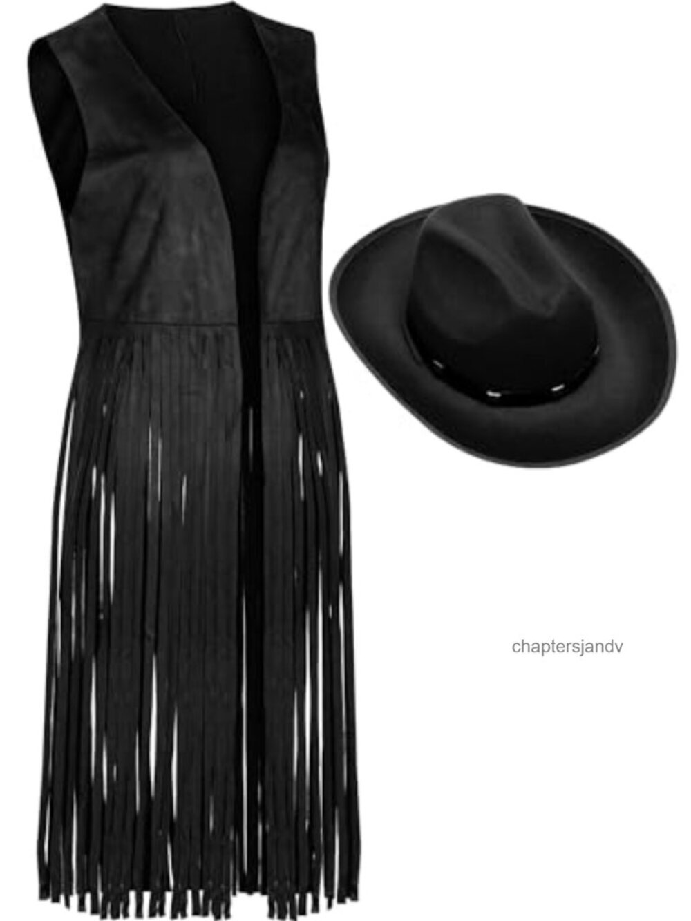 Faux Suede Fringe Vest Set Cowgirl Hat 70s Western Hippie Costume